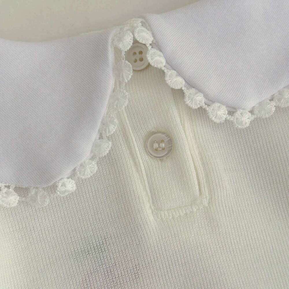 Spring Autumn Baby Girls Romper Soft Fabric Peter Pan Collar With Cherry Embroidery Newborn Infant Casual One-piece Clothing 26H0224