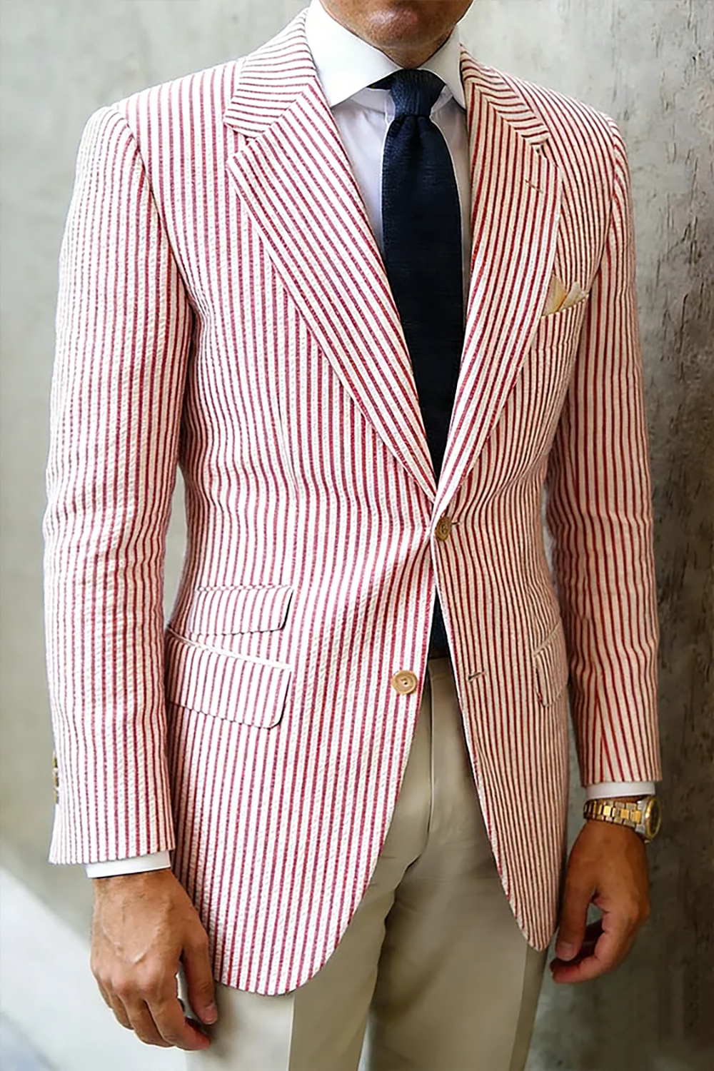 Spring Striped Men Blazer Formal Wear Notched Lapel Groom Prom Jacket Wedding Tuxedos Party Prom Customized One Piece