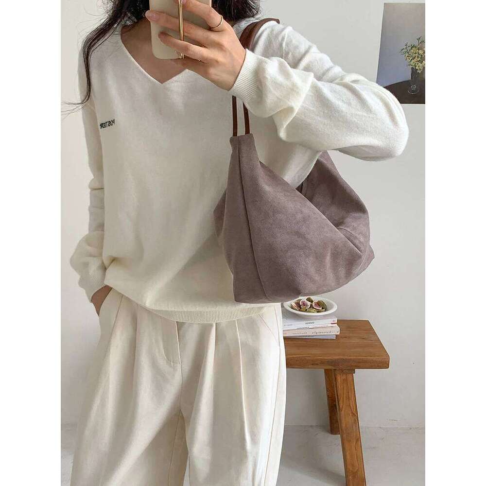 Retro Faux Suede Tote Bag Large Capacity Shoulder Bags for Women Matte Texture Handbags and Purses Shopper Z260224