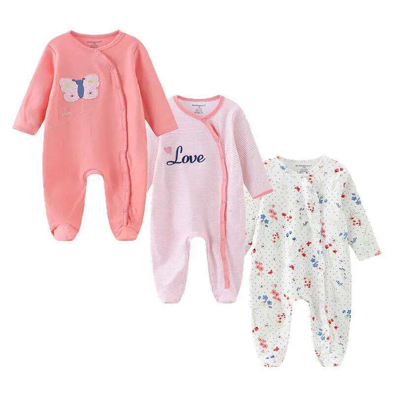 Kiddiezoom 3 Pcs/Lot Autumn Winter Unisex Long Sleeve Baby Boy Girl Romper 100%Cotton Soft Newborn Jumpsuits Clothing 26Y0224