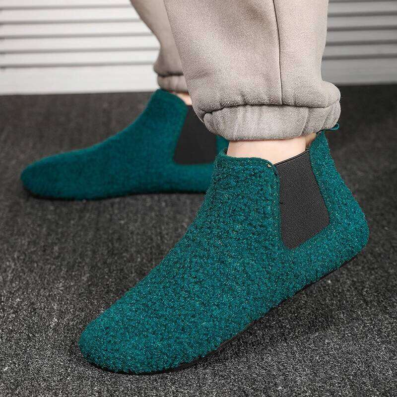 MAEDEF Cotton Warm Plush Lined Slippers Thin Bottom House Slipper Men Walking Ankle Boots Man Casual Flats Shoes