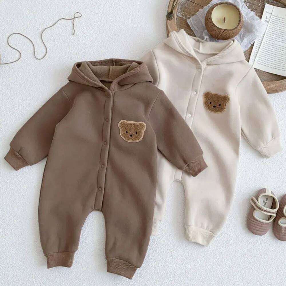 Winter Warm Newborn Baby Clothes Boys Cotton Babies Romper Bear Long Sleeve Hooded Girl Bodysuit for 0 TO 24M Clothing 26H0224