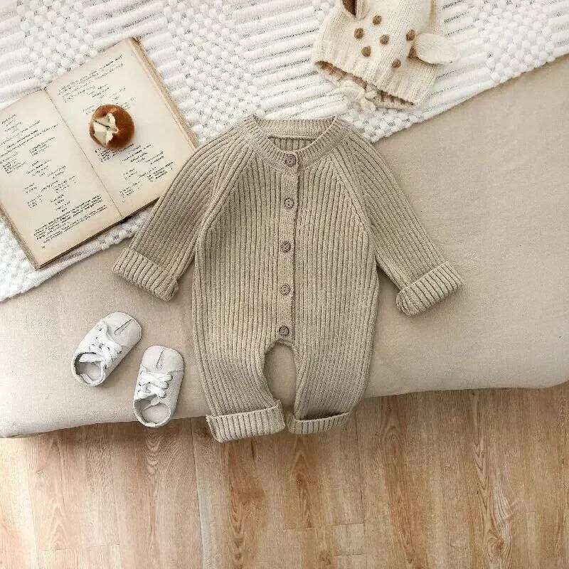 4614 Jumpsuit Autumn and Winter New Solid Color Baby Boy's Knitting Climbing Clothes 26Y0224