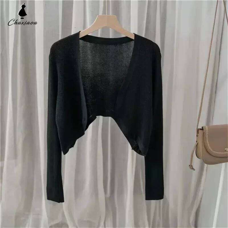Sunscreen Cardigan Thin Women Knitted Jacket Perspective Long Sleeve Top Overlay Simple Casual Basic Slim Korean Fashion Summer 26L0224