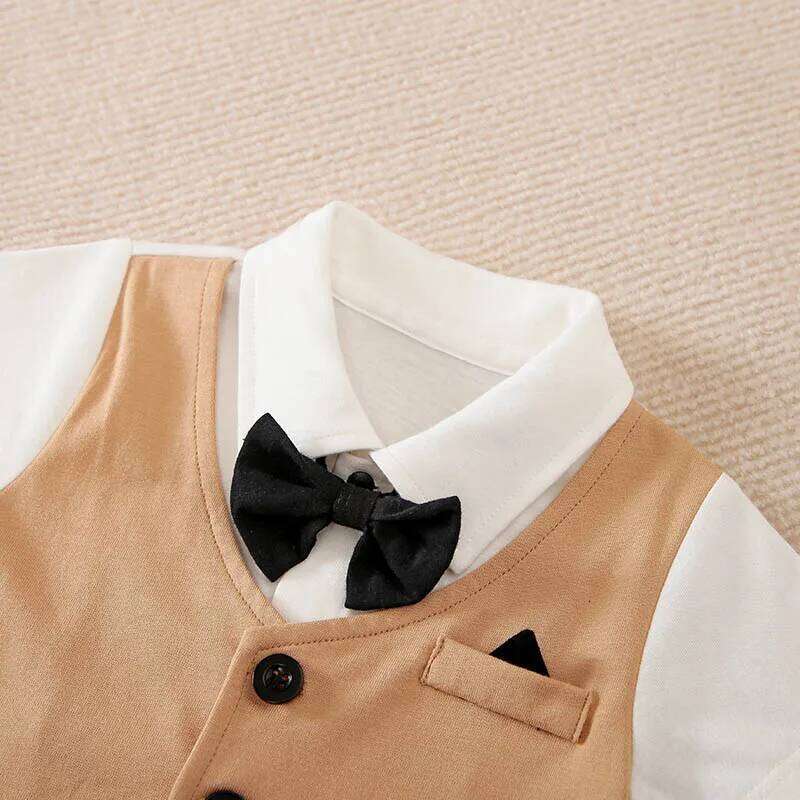 0-18 Baby Bodysuit Gentleman Style Handsome Formal Cotton Comfortable Soft Boys And Girls Summer Short Sleeved Newborn Clothes 26Y0224