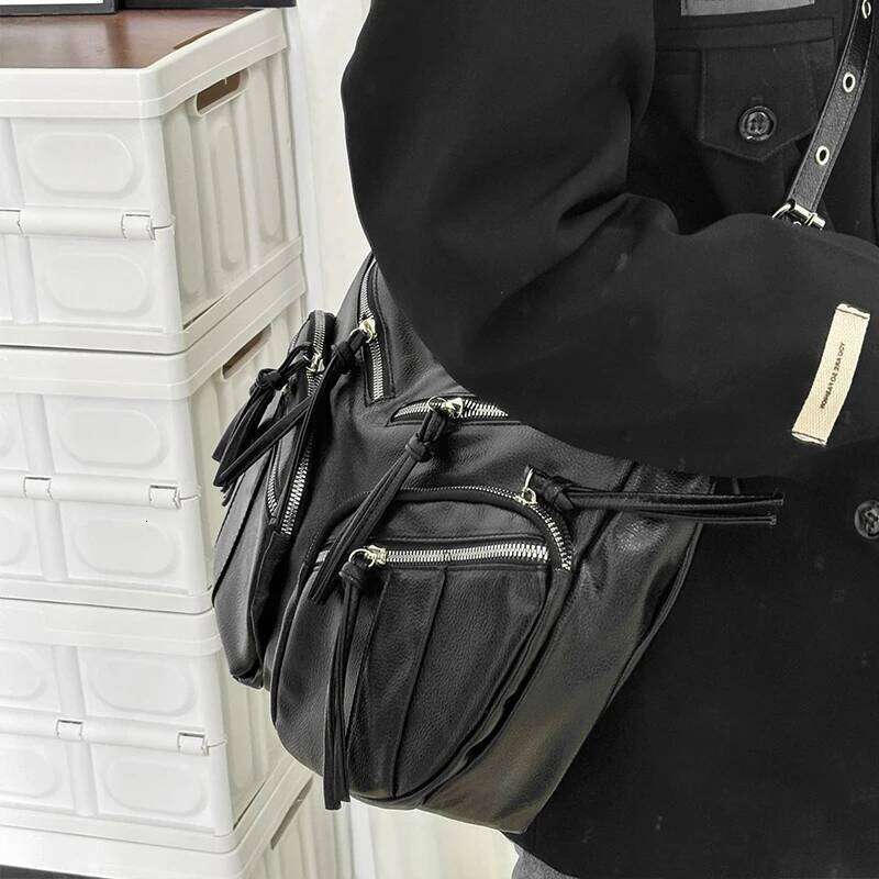 Retro Large Capacity Women's Soft PU Leather Motorcycle Multi-pocket Work Commuting One-Shoulder Crossbody Tote Bag Z260224