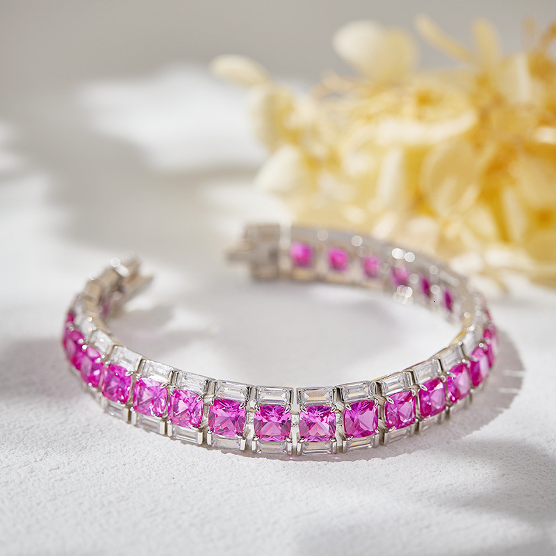 Bracelet, Rose Red Square Bracelet, Gold-Plated, Luxurious Diamond Encrusted Design Bracelet,, Heavy-Duty Jewelry-Like Women's Accessory Bracelet