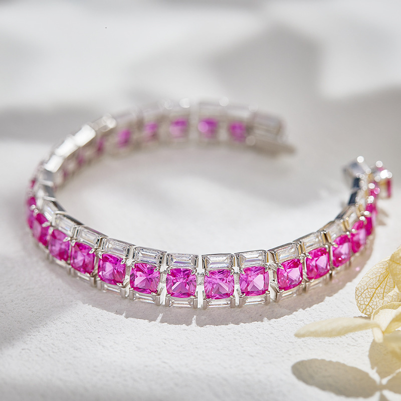 Bracelet, Rose Red Square Bracelet, Gold-Plated, Luxurious Diamond Encrusted Design Bracelet,, Heavy-Duty Jewelry-Like Women's Accessory Bracelet