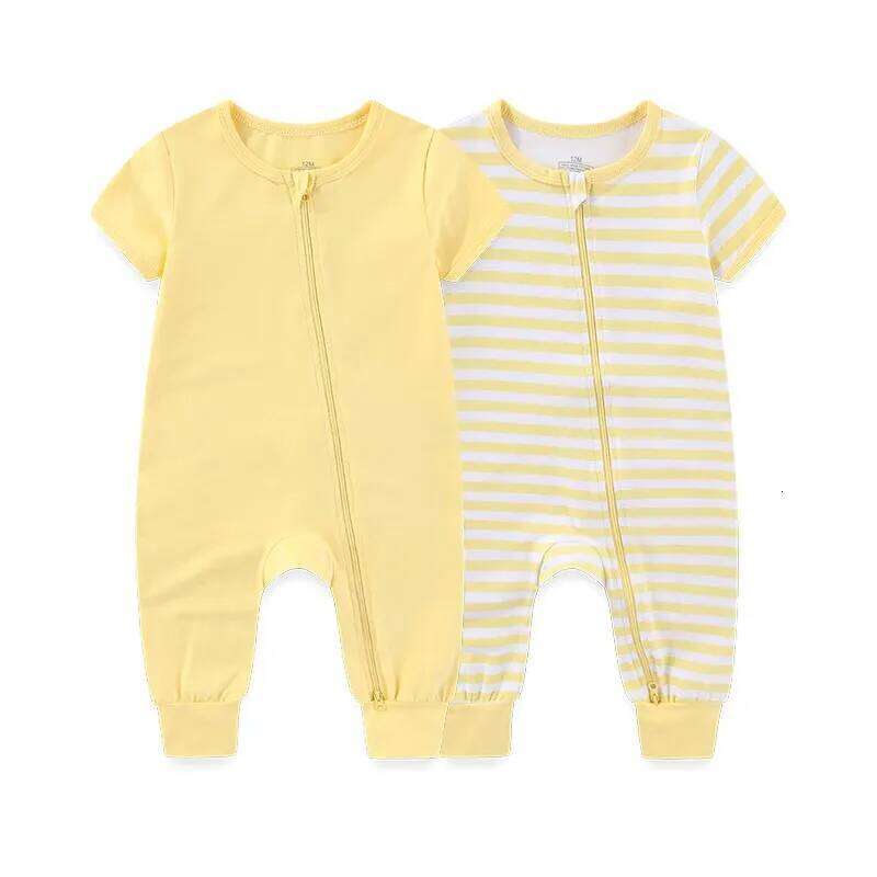 2-Pack Simple Fashion Baby Unisex Jumpsuits Summer Short Sleeve Newborn Boy Girl Zipper Rompers 0-24 Months Infant Clothes 26H0224