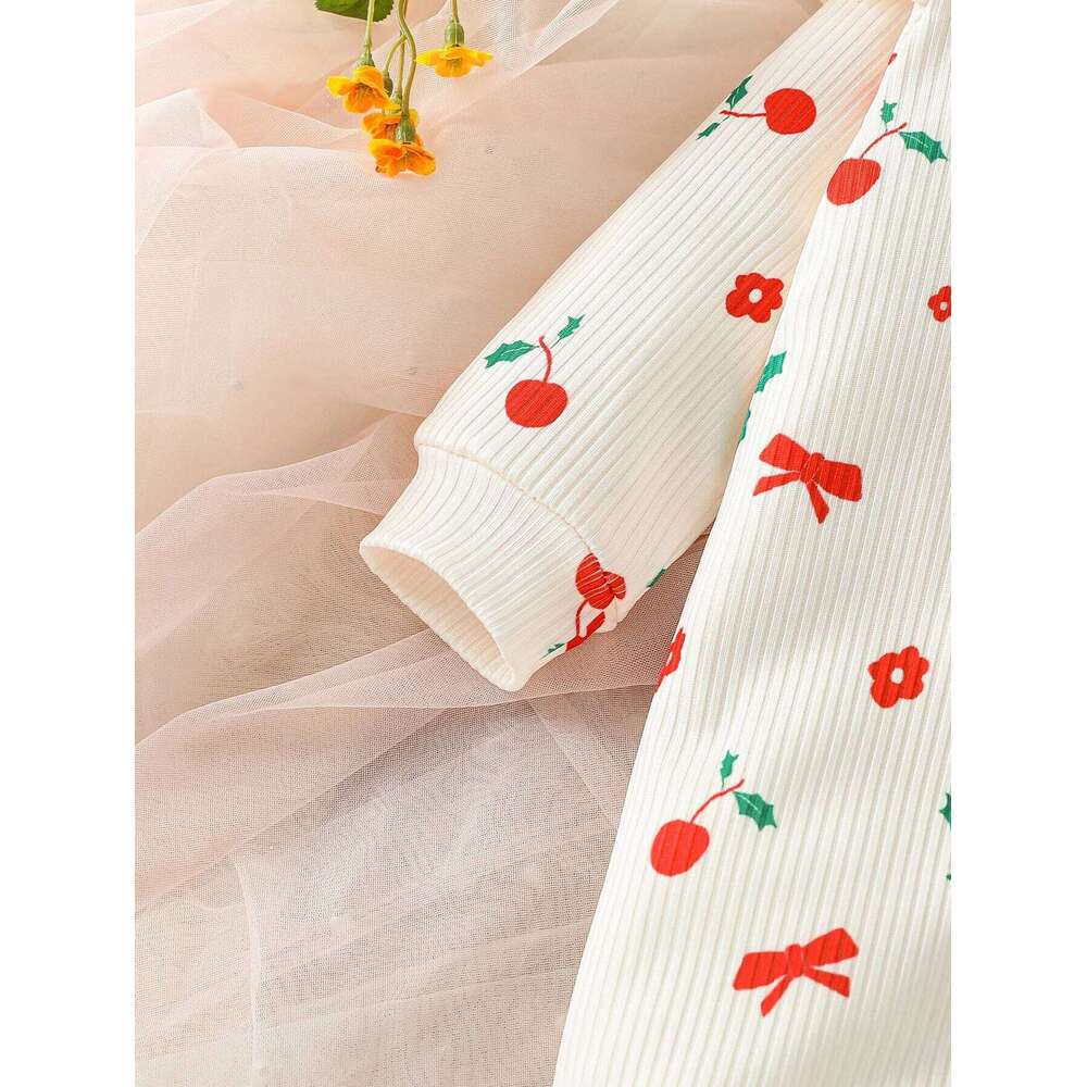 Cute Baby Girls Rompers Long Sleeve Outwear Newborn InfantPrint Cherry Jumpsuits Two Pieces Spring Autumn For 0-1Y 26H0224