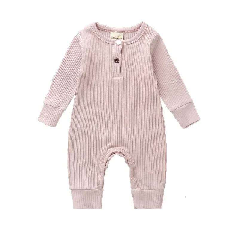 0-24months unisex Baby Button Romper Solid Color Knit Spring Autumn Jumpsuit 26H0224