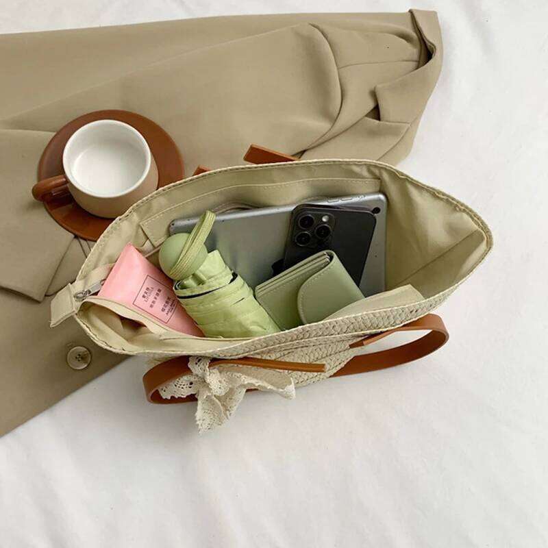 Women Braided Basket Clutches Large Portable Shoulder Bag Summer Beach Purses Shopper Satchel Z260224