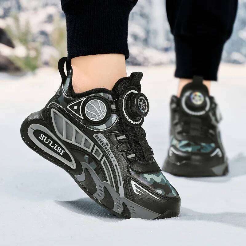Winter Children Sneaker Basketball Kids Sneakers Warm Plush Athletic Footwear Boys Outdoor Sports Shoes 4 To 10 Years 26W0224