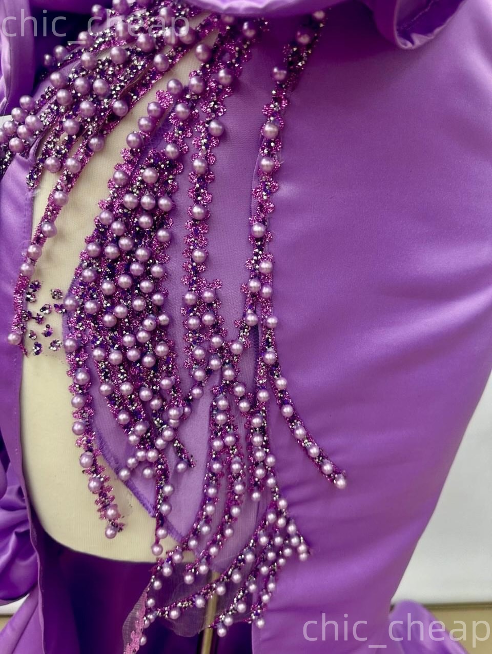 Aso Ebi Purple Mermaid Prom Dresses 2026 Pearls Spaghetti Satin High Split Evening Formal Party Second Birthday Engagement Gowns Dress For Special Occ
