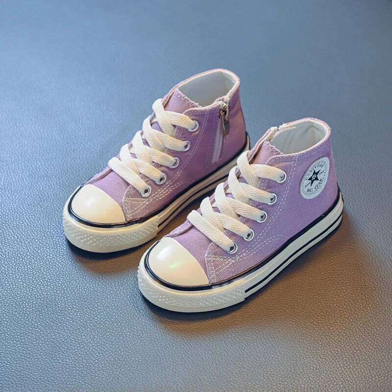 Girls Spring Korean Version Soft Soled Casual Boys High Top Canvas Children Antiskid Student Board Shoes Solid Color 26W0224