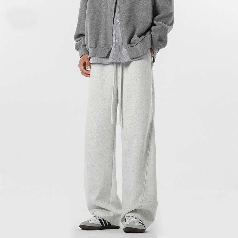 American high street style men's casual pants, autumn trendy brand, loose fit, thickened sports sweatpants, heavy weight, drapey straight-leg pan