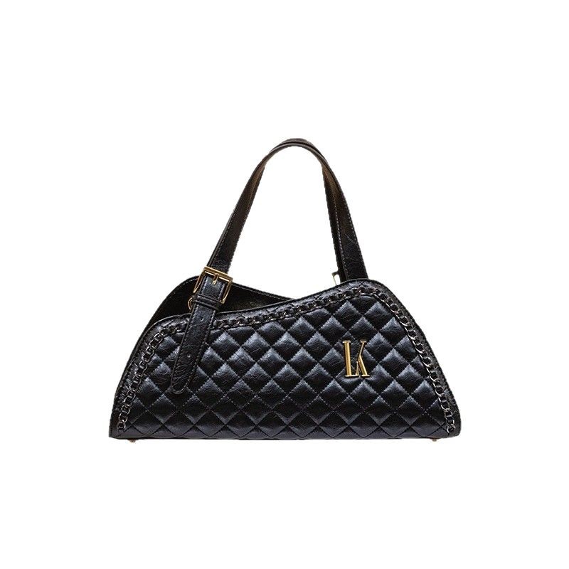 LK Factory Direct Supply Houndstooth Embroidery Thread Small Niche High-End Fashion Commute Versatile Crossbody Saddle Bag for Women Black Small Bag