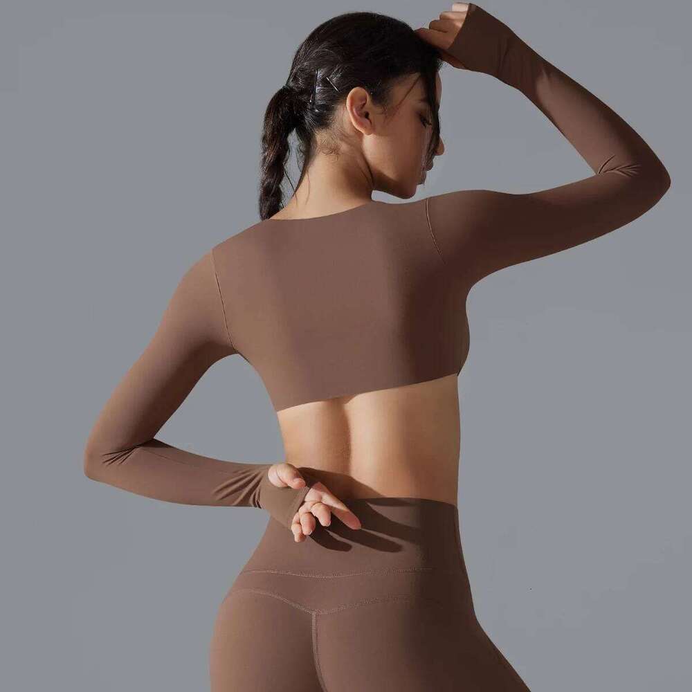 Yoga Long Sleeve Slim Sexy Breathable Quick Drying Sport Brassiere Gym Push Up Shockproof High Intensity Pilates Clothes Women 26Y0223