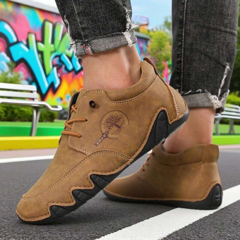 Casual Loafers Fashion Creativity Handmade Leather Luxury Bare Boots Comfortable Versatile Anti Slip High Top Men's Shoes