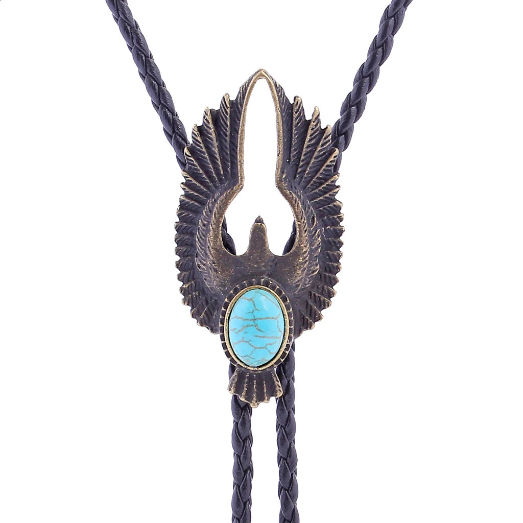 Bolo tie Retro Shirt Chain Blue stone Flying Wings Bollow Collar Leather Necklace Long tie Pendant 260120