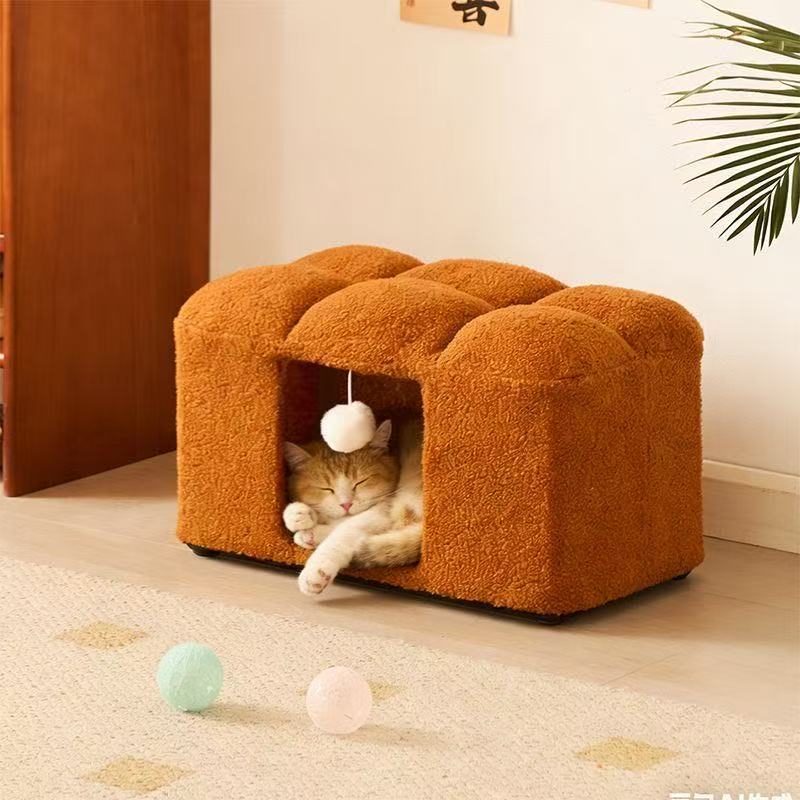 Solid wood pedal stool household door shoe changing stool warm cat nest low stool creative pet cat nest can sit on the stool