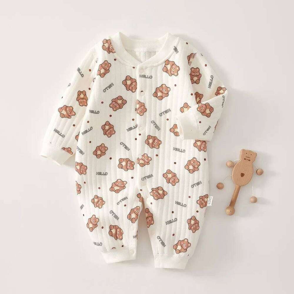 2026 Newborn Romper Thickened Warm Sleepwear Spring 0-24M Baby Girls Boys Clothes Cotton Adorable Pajama Jumpsuit Animal Print 26H0224