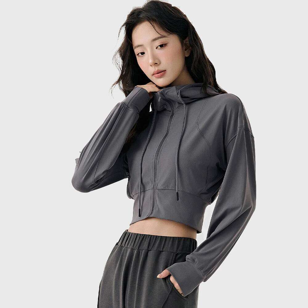 Women's Cropped Hoodie Yoga, Fleece Lined Workout Zip Up for Pilates & Gym, Short Winter Training Coat 26Y0224