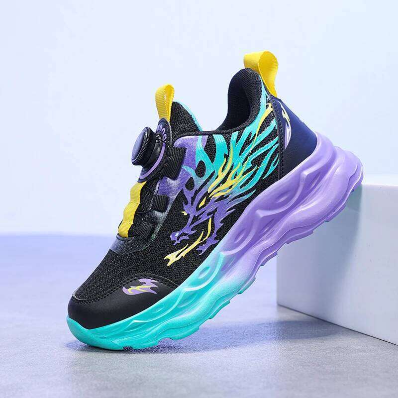 Childrens Sports Autumn Anti Slip Breathable New Student Rotating Button Boys Outdoor Shock-absorbing Mesh Running Shoes 26W0224