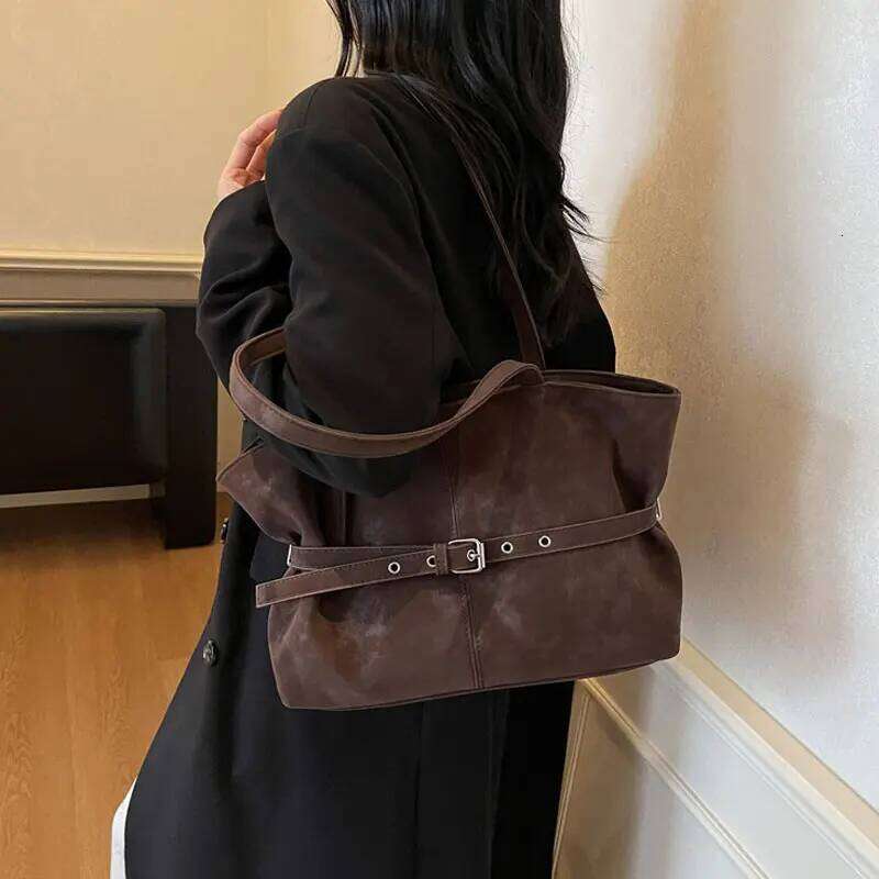 Fashion Brand Tote Niche Buckle-designed Bucket Solid-color Versatile Commuter High-quality Suede Women Bag Z260224
