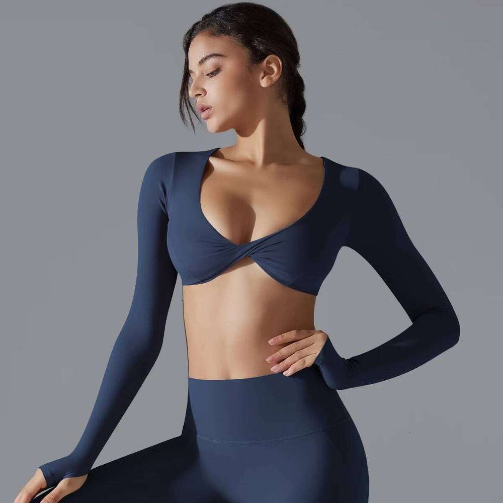 Yoga Long Sleeve Slim Sexy Breathable Quick Drying Sport Brassiere Gym Push Up Shockproof High Intensity Pilates Clothes Women 26Y0223