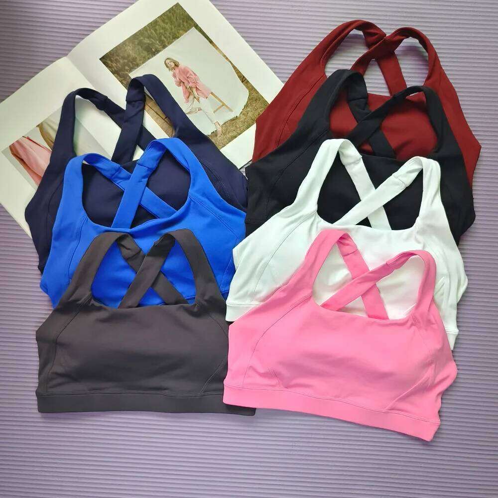 Solid color cross sports bra, quick drying shock-absorbing Pilates yoga vest, running and fitness bra 26Y0224