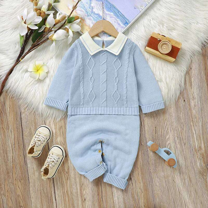 Baby Boys Rompers Winter Turtle Neck Long Sleeve Knit Newborn Infantil Cotton Jumpsuits 0-18m Toddler Outfits Costumes 26Y0224