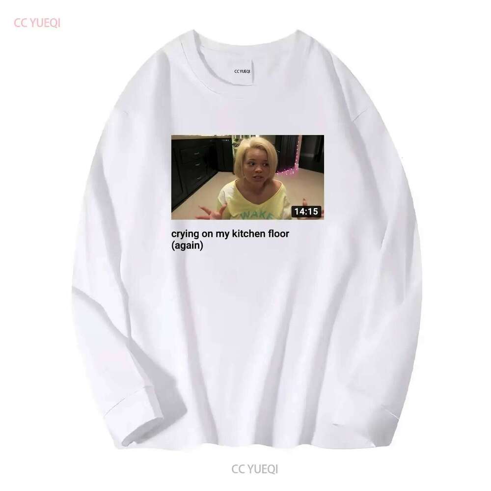 White T shirt iconic Trisha pastas YouTube video crying on kitchen floor long or short sleeves vintage Washed homme Unisex H260224