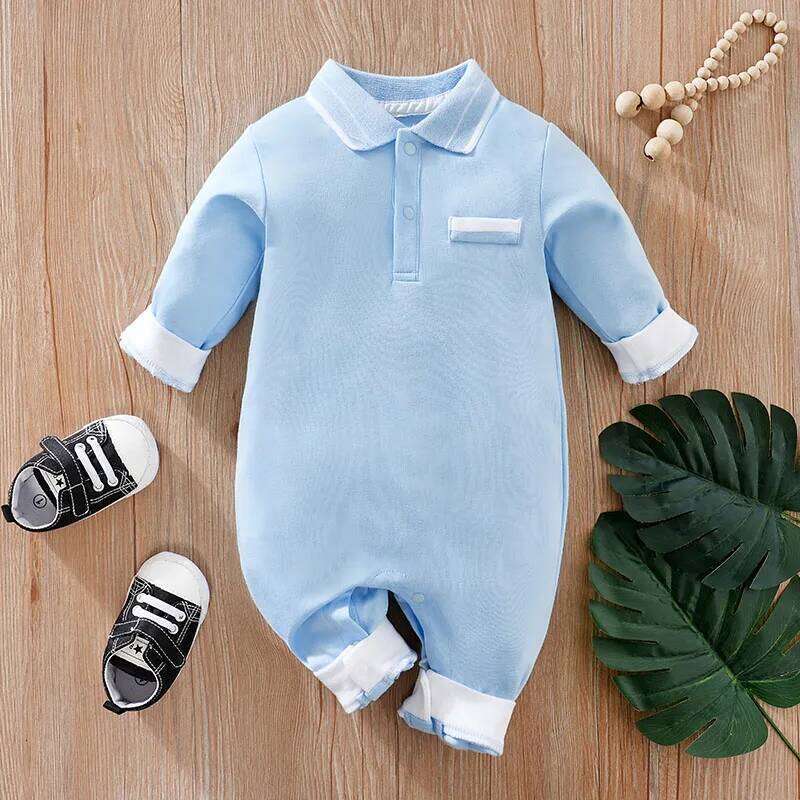 Spring Autumn 0-18m Newborn Clothing Casual Polo Shirt Cotton Comfortable Soft Boys And Girls Long Sleeved Baby Bodysuit 26Y0224