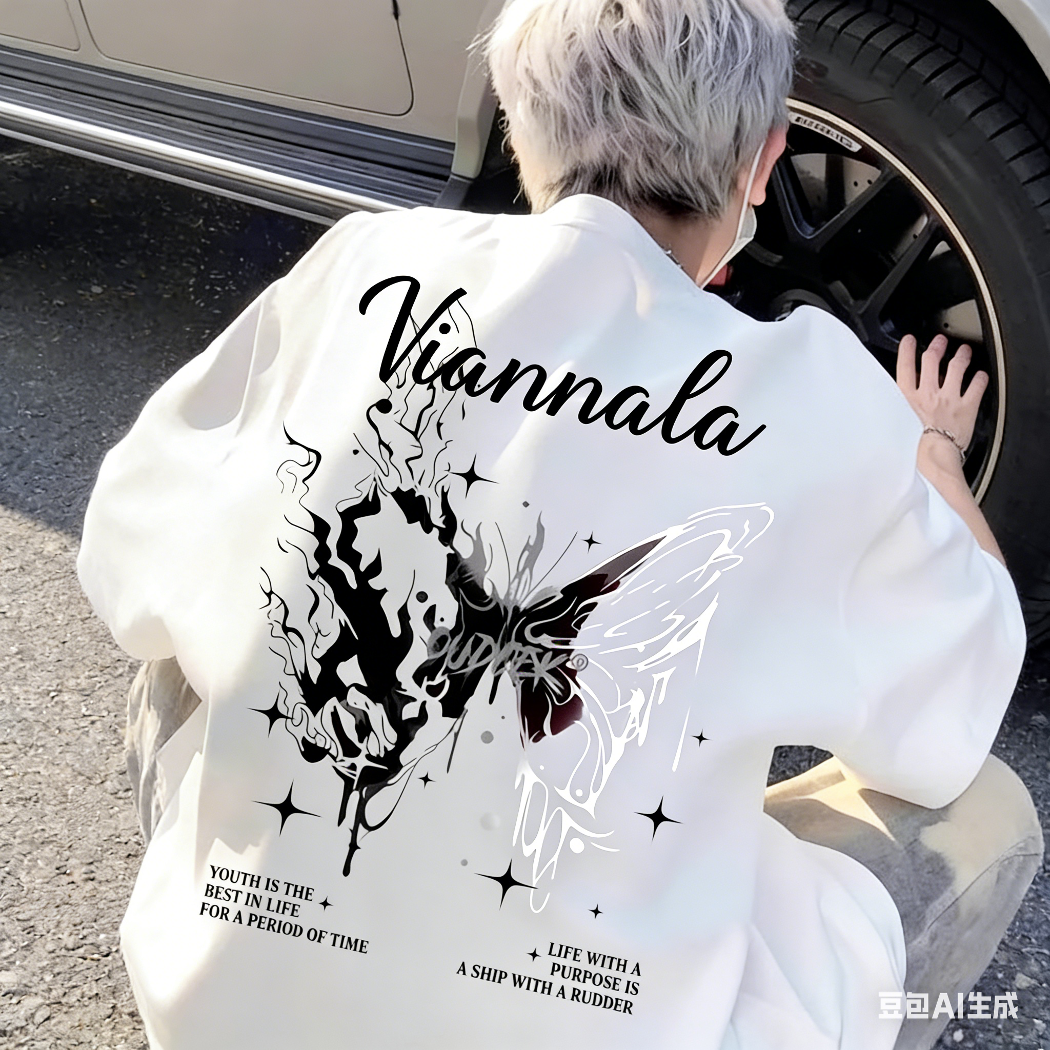 Men's Heavyweight Short Sleeve T-Shirt with Butterfly Print, INS Style Loose Casual Half Sleeve, Trendy Summer Tops