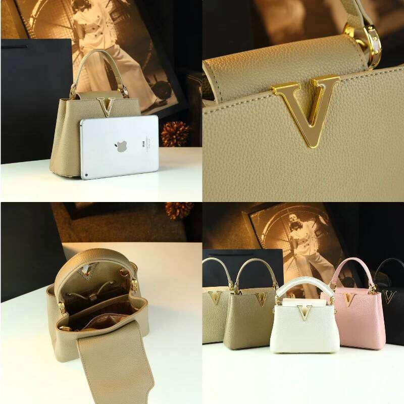 Popular High-Grade Leather Women Handbags Small Portable Bucket Bag 2025 New Niche Design Commuter Crossbody Mother Bags