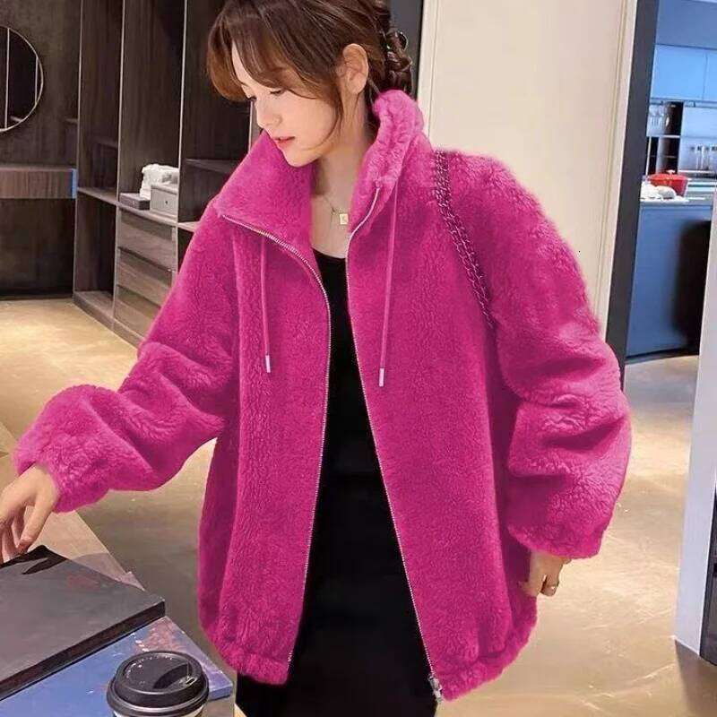 Mardi Hefxessdr Fashion Women Winter Warm Double Coral Fleece Overcoat Solid Soft Plush Stand Collar Coats Ladies Lon Sleeved Zipper Outerwears