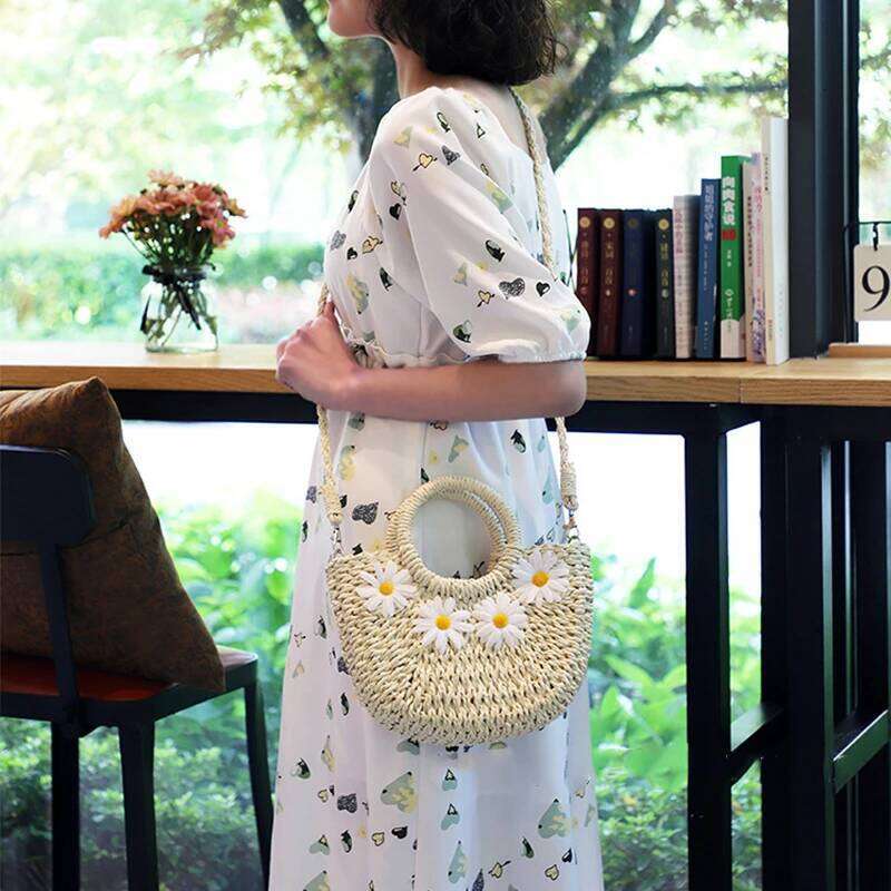 Fashion Hand-Woven Beach Women Handmade Moon Basket Shoulder Bag Bolsa Summer Bohemian Travel Crossbody Bags Handbags Z260224