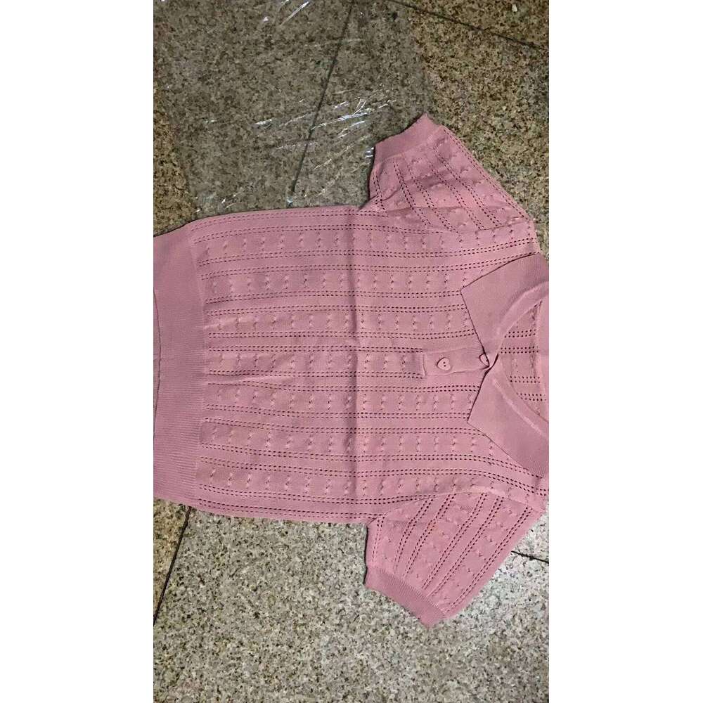 Summer Soft Sticky POLO Collar Ice Silk Knitted Sweater for Women with A Niche Short Sleeved Design and Thin Top 26W0224