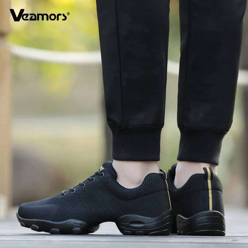Men' Dancing Breathable Mesh Modern Jazz Knitted Male Platform Dance Shoes Elastic Sole 26W0224
