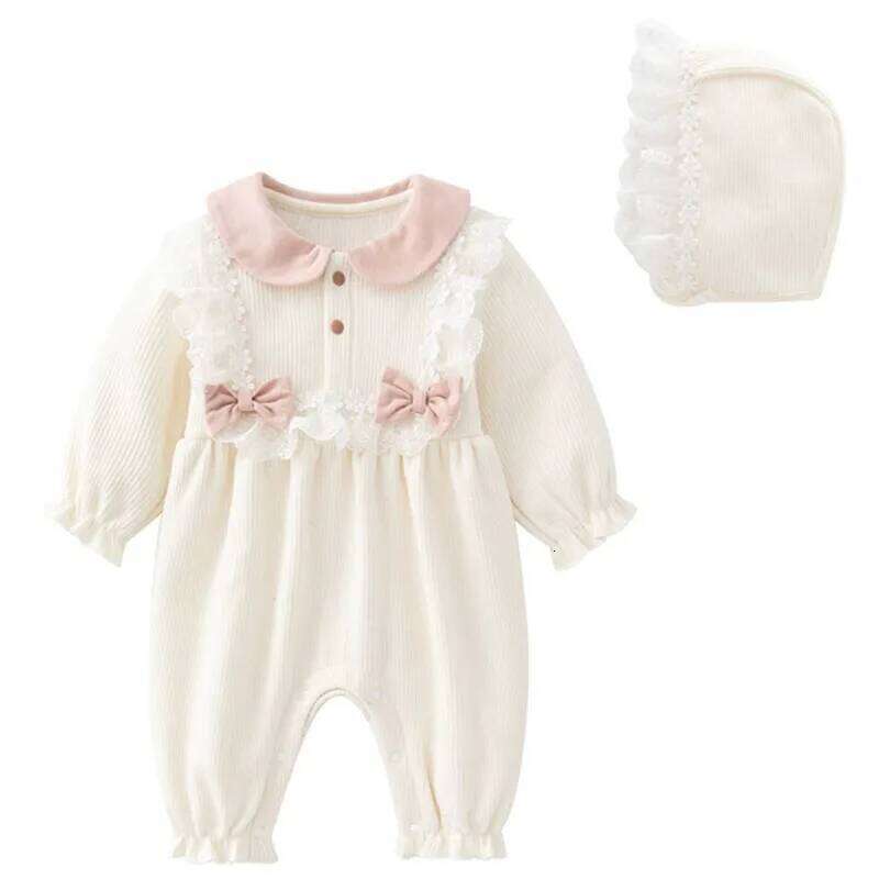 2Piece Sets Spring Autumn Toddler Girl Clothes Korean Cute Bow Lace Long sleeve Jumpsuits Baby Newborn Items Infant Costume B246 26H0224