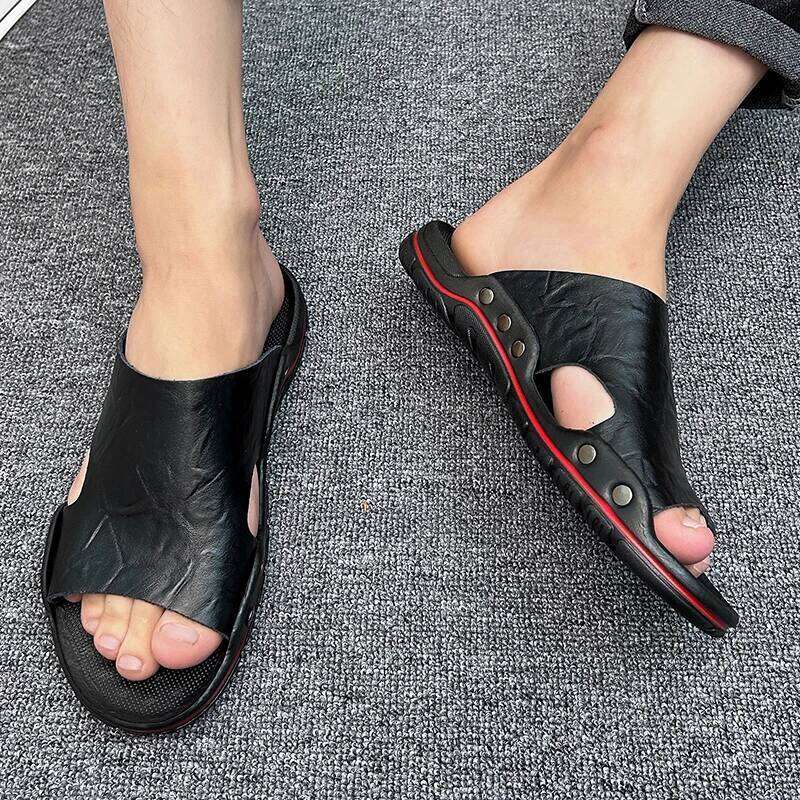 Men's Beach Slides EVA Flip Flops Lightweight Comfortable Pu Leather Travel Slippers Men Summer Shoes Man Sandals