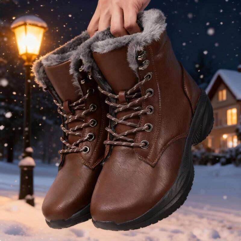 Unisex Winter Barefoot Shoes Womens Men Wide Toe Box Faux Fur Lined Ankle Boots New Artificial Leather Lace Up Platform Sneakers