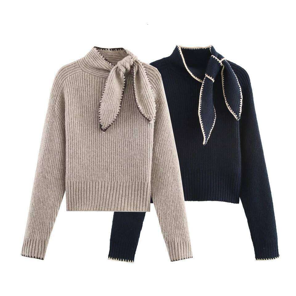 2025 Winter New Sweet and Fashionable Stand up Collar Long Sleeve Bow Decoration Knitted Sweater for Women 26L0224
