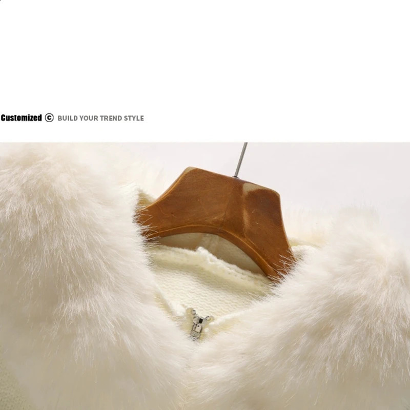 Winter Sweater Coat Women Hooded Cardigan Fur Collar Knit Thicken Warm Womens Coats Chic Casual Outwear 260126