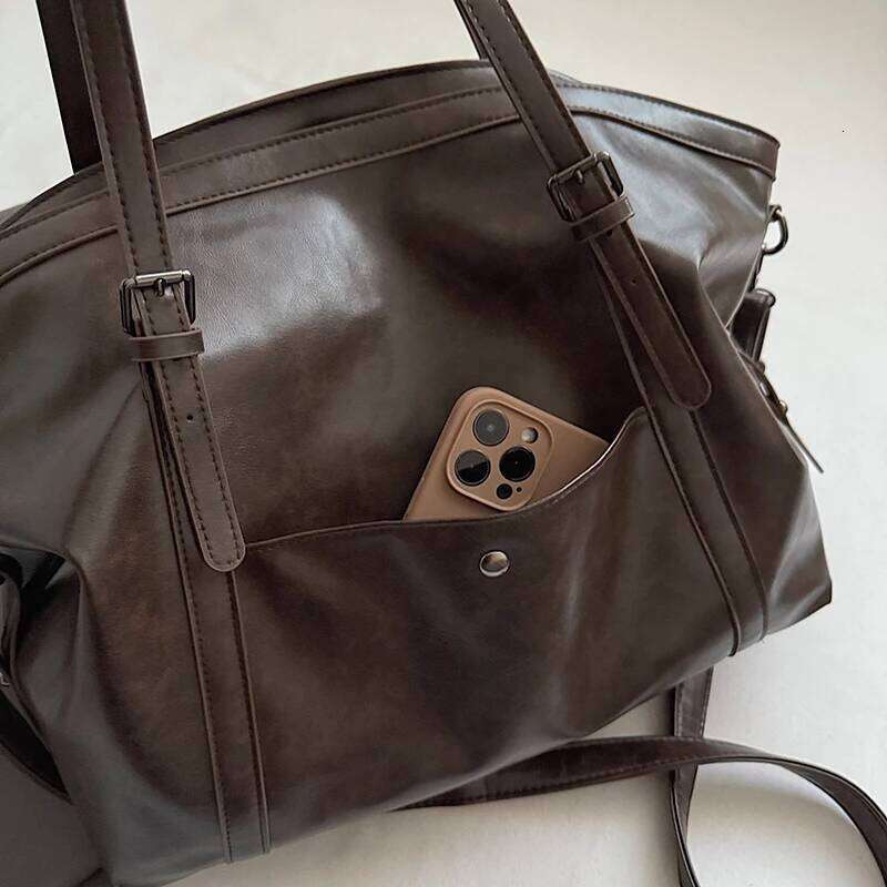 Women Retro PU Leather Shoulder Bag Large Capacity Tote Handbag Vintage Solid Color Crossbody Daily Top-Handle Bags Z260224