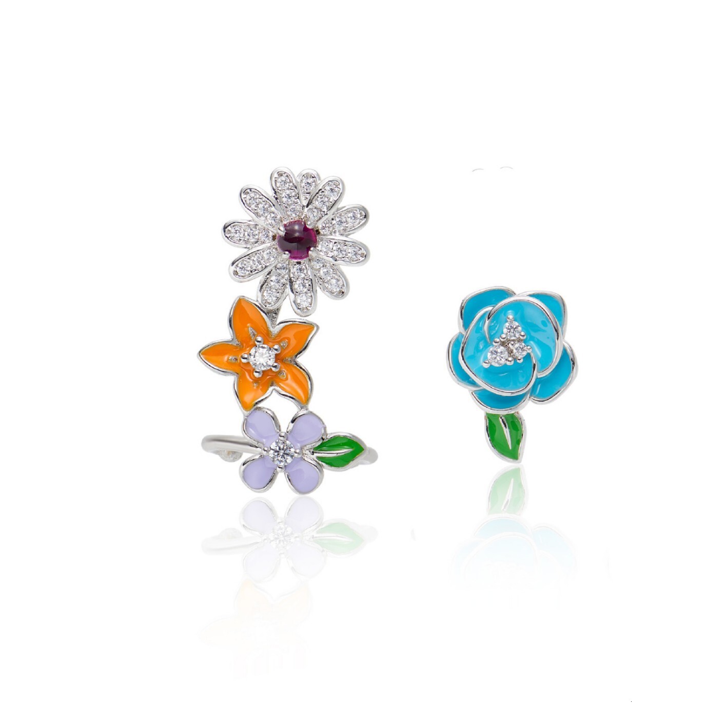 Earrings New Model Monet Garden Ear Clips, Earrings Gold-Plated Small Daisy Floral Asymmetric Design Earrings, Fashionable Women's Earrings