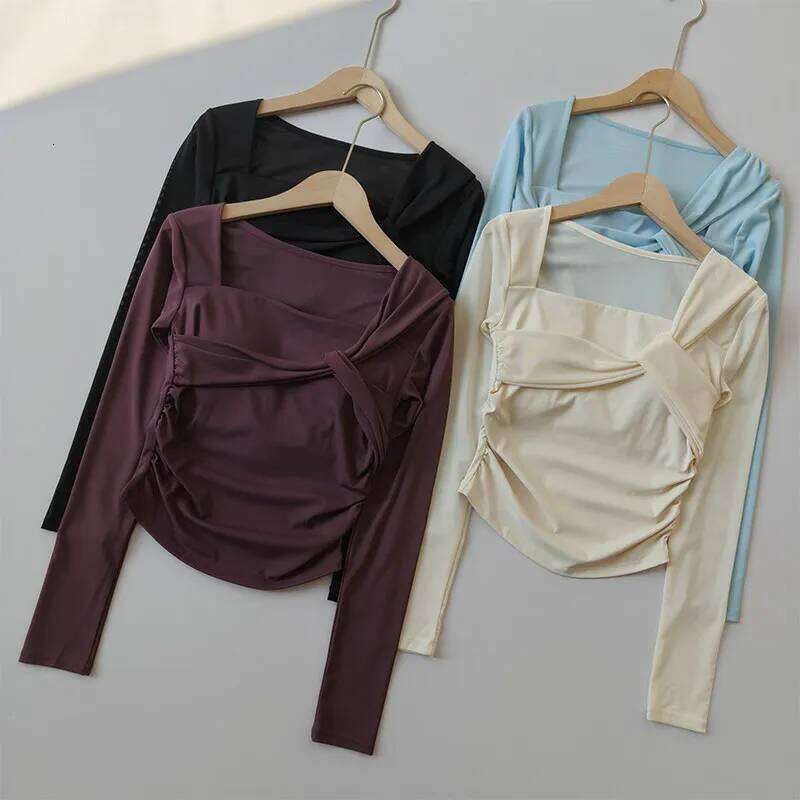 Yoga Women Sports Tops Fixed Gym Chest Pads Mesh Splicing Slimming Long Sleeved Shirts Running Training Fitness Clothes 26Y0224