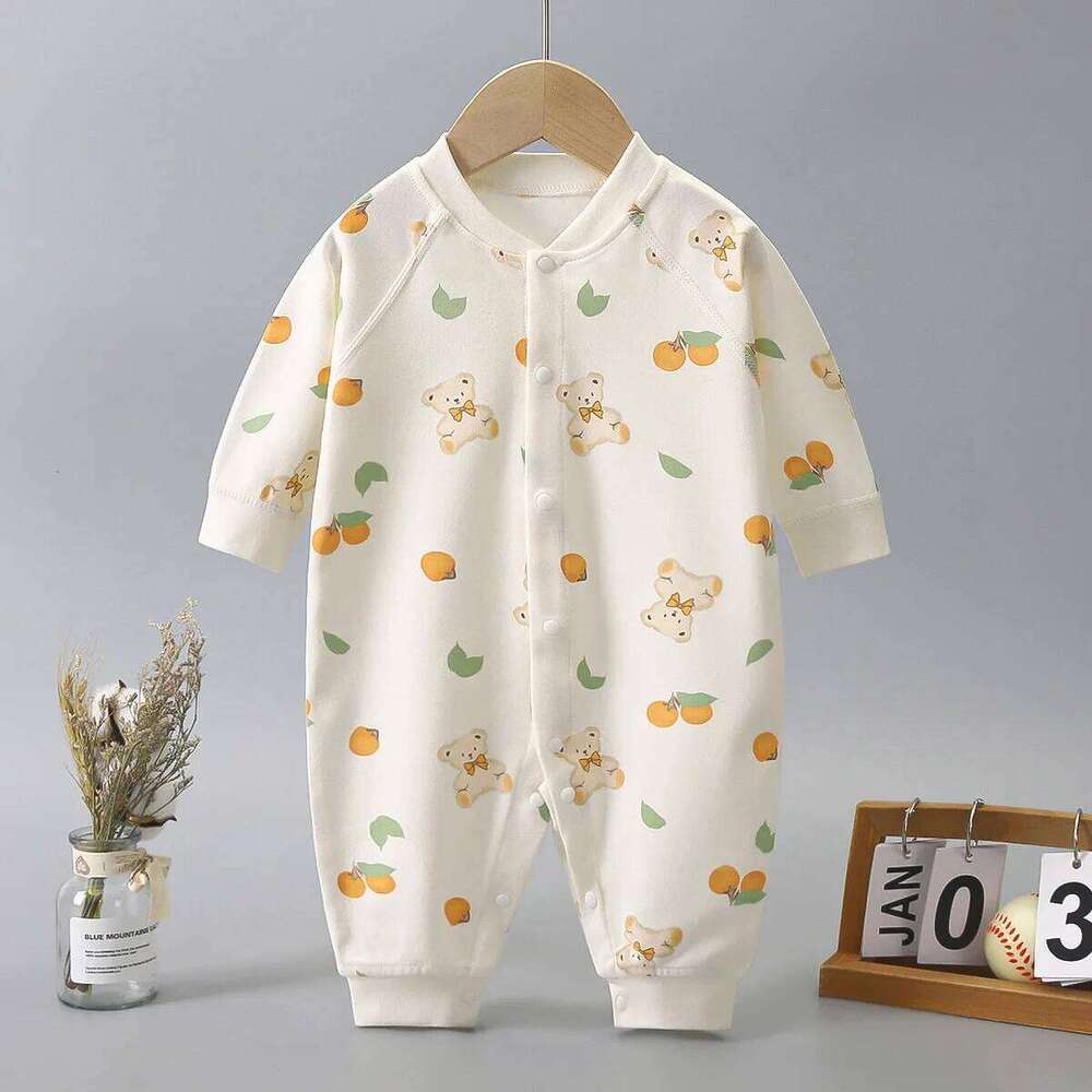 Long Sleeved Spring and Autumn Jumpsuit, Pure Cotton Baby Climbing Clothes Boneless Single Breasted Hoodie 26H0224