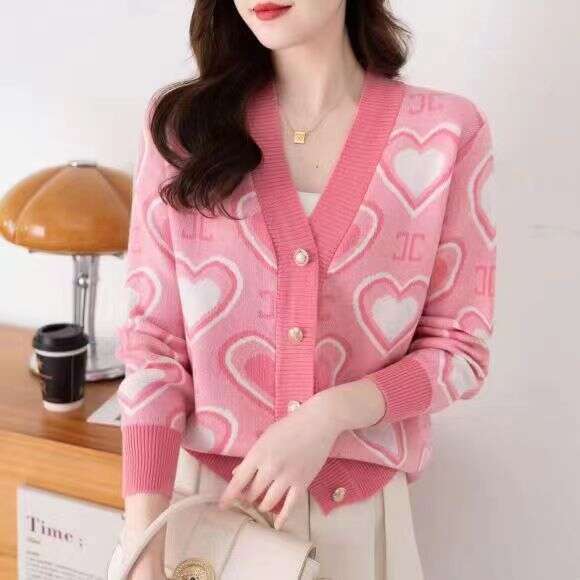 French Style Heart Jacquard Long Sleeve Knitted Cardigan 2026 Spring Autumn New Fashion Versatile Slimming Women's Top